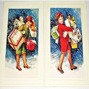 Zwei 1920's Retro MÄDCHEN WEIHNACHTSKARTEN Mint Zustand B. Shackman Wir versenden weltweit! B. der Firma Shackman