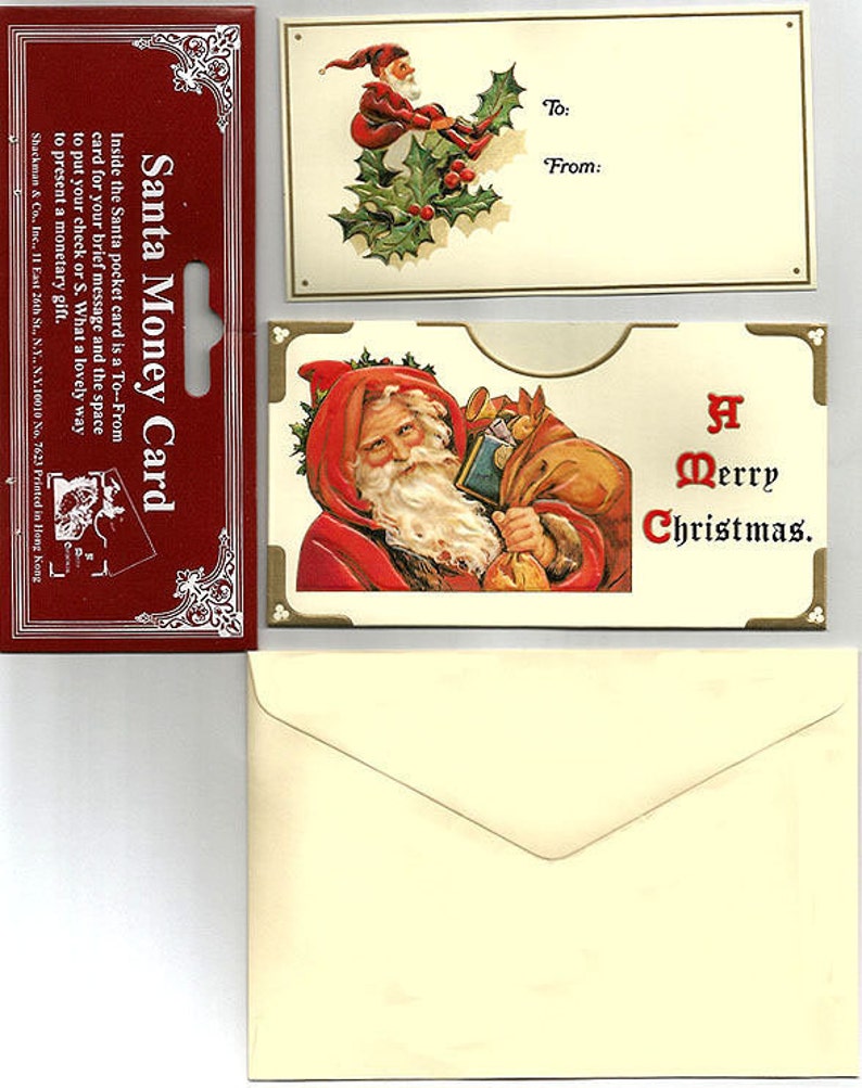 Pkg of 12 Vintage SANTA Christmas MONEY Gift CARD s Mint Condition Factory Sealed Rare B. Shackman image 2