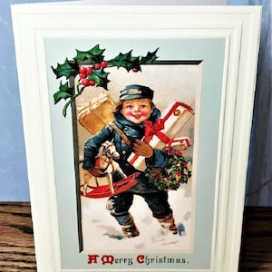 Victoriaanse "DELIVERY BOY" kerst-/feestdagenkaart Nieuwstaat Zeldzaam! B. Shackman Company