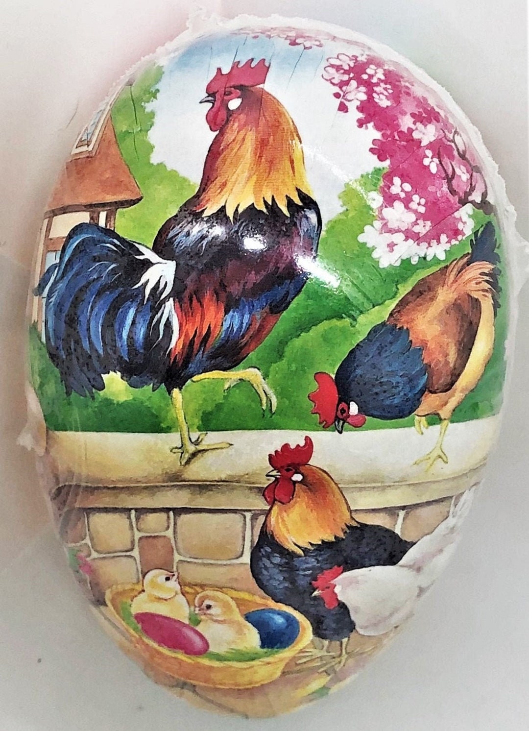 Vintage 4x3 Paper Mache Easter Egg ROOSTER GUARDING NEST - Etsy