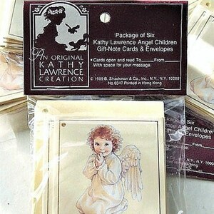 6 Vintage Engel Kinder WEIHNACHTSGESCHENKANHÄNGER Mitteilungskarten von der Künstlerin Kathy Lauren in tadellosem Zustand ab Werk versiegelt Shackman