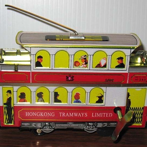 Vintage TIN LITHO Cable CAR Wind Up Toy Mint Condition in Box We ship Worldwide
