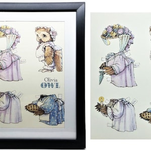 Cartolina vintage OLIVIA OWL Paper Doll - Grande 7x6 - SCEGLI con o senza cornice - "La famiglia dei gufi" - Decorazione perfetta per la cameretta dei bambini! Shackman