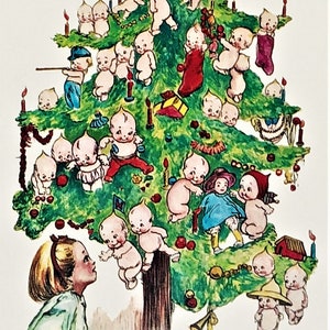 Vintage Kewpie Pudgie WEIHNACHTSGRÜSSE POSTKARTE Tadelloser Zustand!  Selten ! Hüttenmann