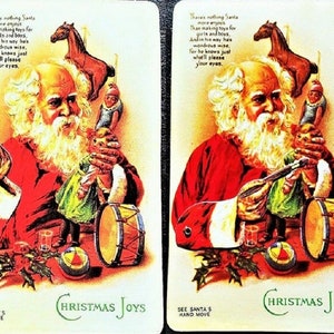 CARTOLINA DI NATALE VINTAGE La mano di Babbo Natale meccanico si muove per dipingere una bambola! Rara! Condizioni perfette Merrimack