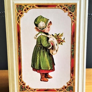 "Victorian ""GIRL With HOLLY"" Weihnachten / Feiertag Grußkarte Neuwertig Zustand Selten!" B. der Firma Shackman