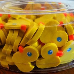 100 Miniature BABY DUCK Duckling ERASER s Mint Condition / Factory Sealed Vintage B. Shackman Company Toys