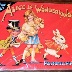 Vintage ALICE IN WONDERLAND Father Tuck&#39;s Story Book Hard Board Panorama 4 Foot Fold Out Display! Mint Condition Factory Sealed Shackman Co.
