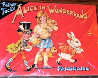 Vintage ALICE IN WONDERLAND Father Tuck&#39;s Story Book Hard Board Panorama 4 Foot Fold Out Display! Mint Condition Factory Sealed Shackman Co.