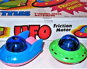 Vintage UFO FRICTION TOY S (Lot of 12) Mint in Retail Box - Perfect gift for fans of Ufology and Vintage Moving Toys! Free shipping!