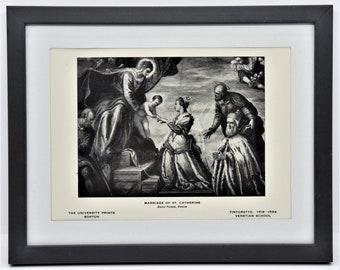 MARRIAGE Of ST. CATHERINE - Vintage 5"x7" Framed Tintoretto Classic Art Print - Perfect Gift for Art Lovers & Students!