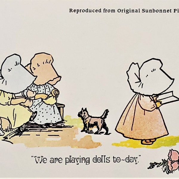 Vintage SUNBONNET BABIES POSTCARD "We are playing dolls to-day" Pristine Condition! Rare! Shackman Company We ship worldwide!