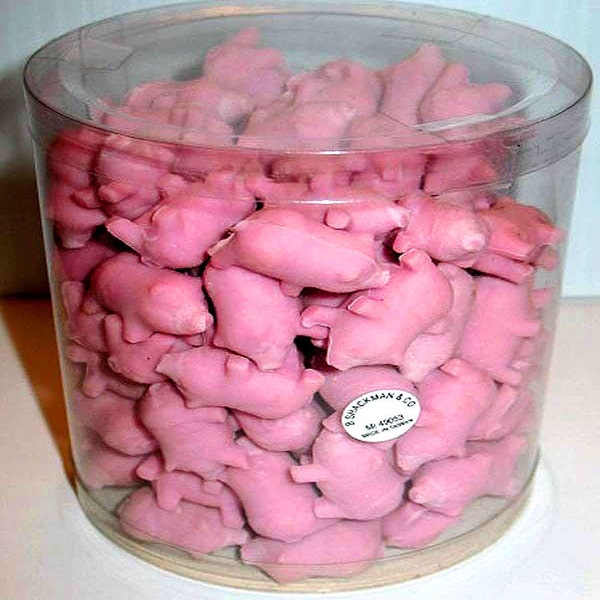 100 Miniature BABY PIG s Piglet ERASER s Mint Condition / Factory Sealed Vintage B. Shackman Company Toys