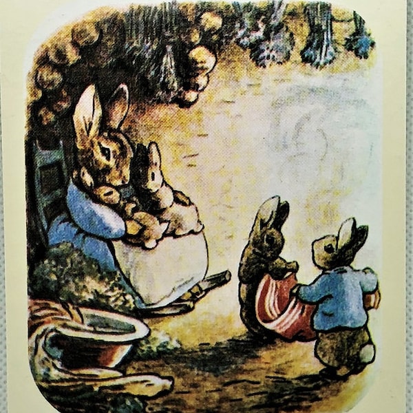 Vintage Beatrix Potter Postcard TALE of BENJAMIN BUNNY 1904 Illustration: Home and Safe, Mint condition Rare! Shackman