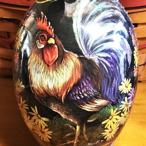 Vintage (4&quot;x3&quot;) Easter Egg DARK ROOSTER-Paper Mache- Handmade In Germany MINT Condition Factory Sealed Rare!