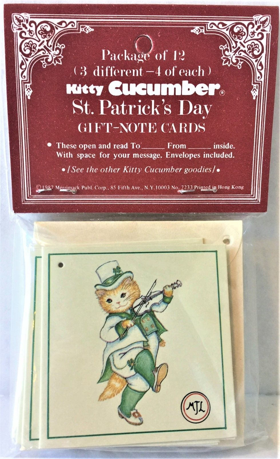 PATRICKS DAY GIFT NOTE CARDS ~Pkg of 12~MINT Merrimack KITTY CUCUMBER Irish ST 