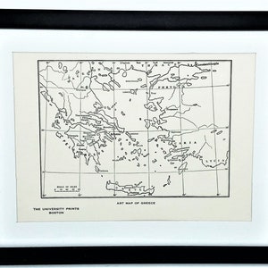KARTE DES ANTIKES GRIECHENLAND - Vintage gerahmter schwarz-weißer 13x18cm Original U.O.B Kunstdruck - Wundervolles Geschenk für Studenten Italienische Geschichte!