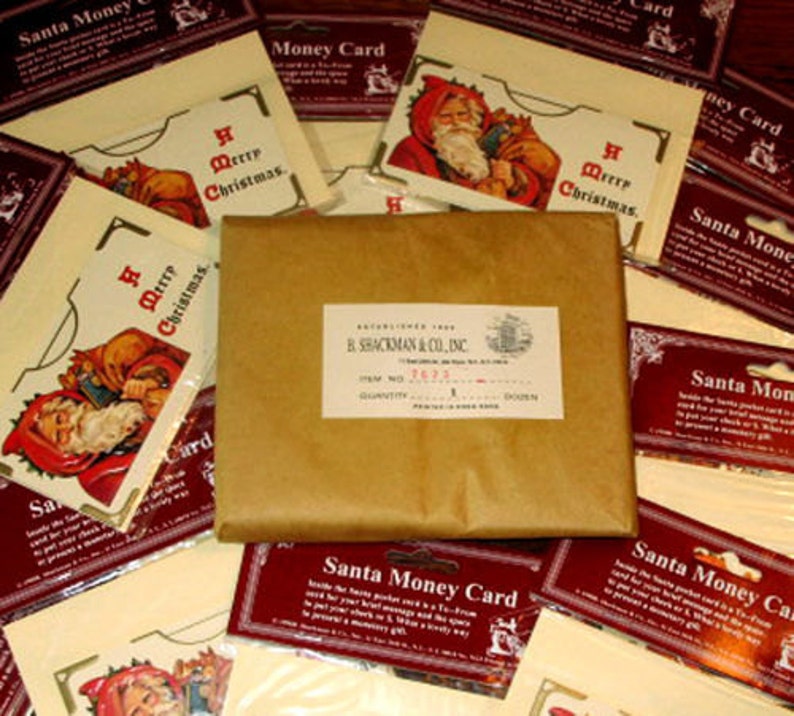 Pkg of 12 Vintage SANTA Christmas MONEY Gift CARD s Mint Condition Factory Sealed Rare B. Shackman image 3