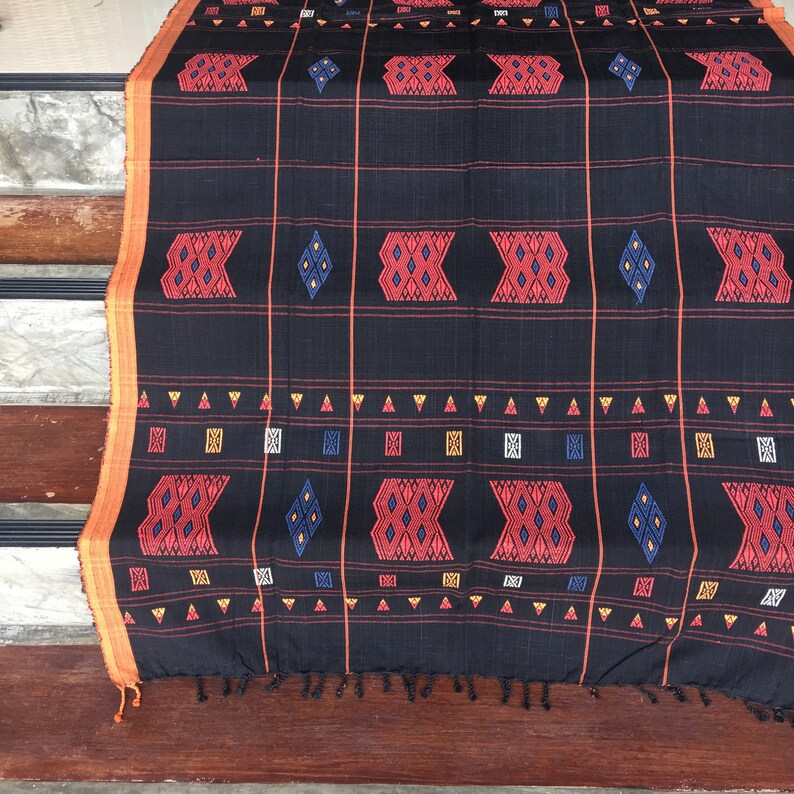 Ethnic Naga textile Naga blanket Ethnic Naga hand loomed woven cotton throw stripe boho cotton textile Black The Naga tribal fabric