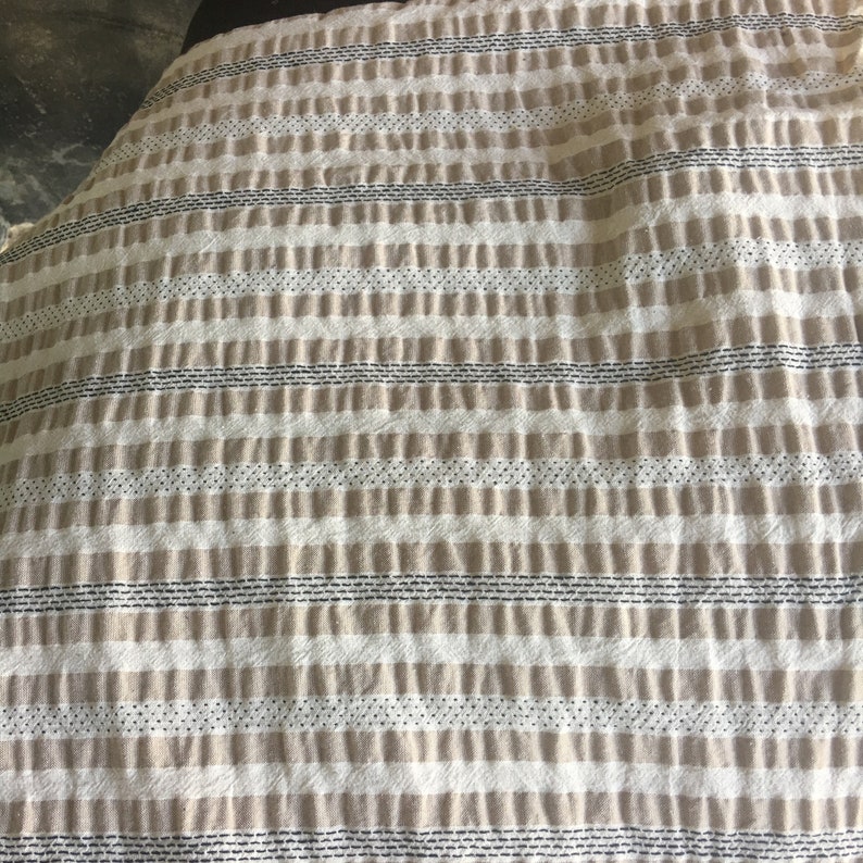 natural cotton light brown and white stripe with black dot slight pattern cotton woven,sell by the yards The Chiangmai native cotton fabric