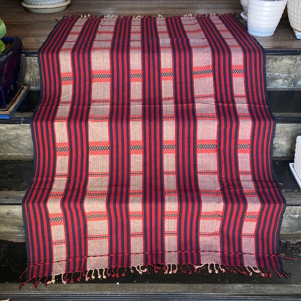 The Naga tribal fabric, Naga blanket ,Ethnic Naga hand loomed woven cotton throw stripe boho cotton textile ,Ethnic Naga textile#776