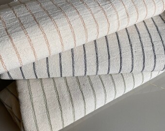 Chiangmai Native Cotton Fabric, Green Striped Woven Cotton, By The Yard