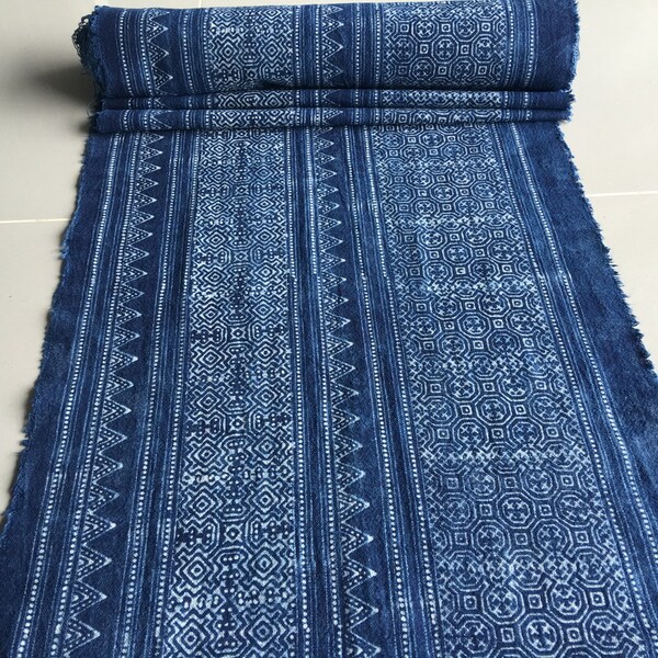 Handwoven Hmong cotton Indigo Batik fabric,vintage style cotton textiles and fabrics from Chiangmai Thailand,Table runner