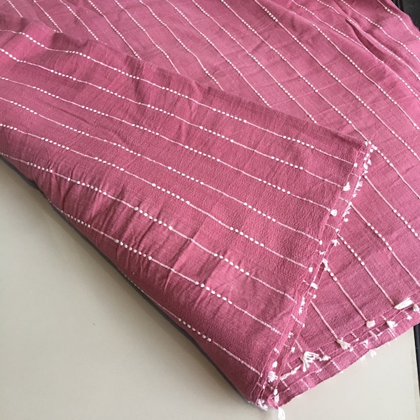 The Chomtong handwoven native cotton fabric, Pink and white cotton , Hand woven cotton,from Chiangmai Thailand , sell by the yards