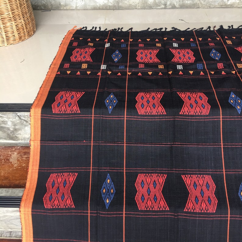 Ethnic Naga textile Naga blanket Ethnic Naga hand loomed woven cotton throw stripe boho cotton textile Black The Naga tribal fabric