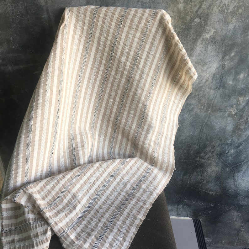 natural cotton light brown and white stripe with black dot slight pattern cotton woven,sell by the yards The Chiangmai native cotton fabric