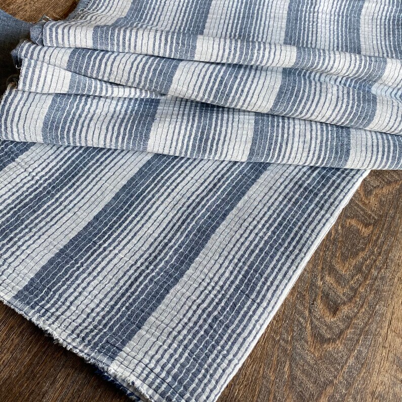 cotton woven soft cotton and slight pattern sell by the yards The Chiangmai native cotton fabric cotton grey blue shade and white