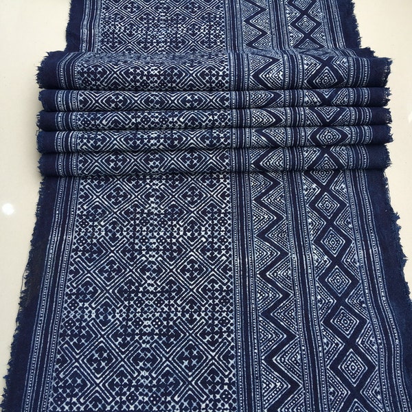 Handwoven Hmong cotton Indigo Batik fabric,vintage style cotton textiles and fabrics from Chiangmai Thailand,Table runner