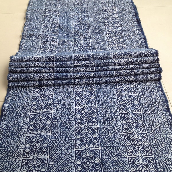 23  inches wide Handwoven Hmong cotton Indigo Batik fabric,cotton textiles  fabrics from Chiangmai Thailand ,Table runner