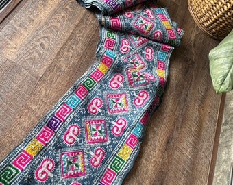 Hand embroidery Hmong Natural Hemp  fabric , beautiful Hemp and batik ,natural dyed ,Hand embroidery  ,sell by the yards