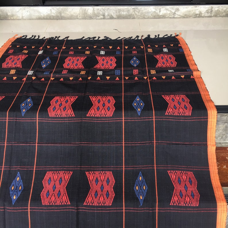 Ethnic Naga textile Naga blanket Ethnic Naga hand loomed woven cotton throw stripe boho cotton textile Black The Naga tribal fabric