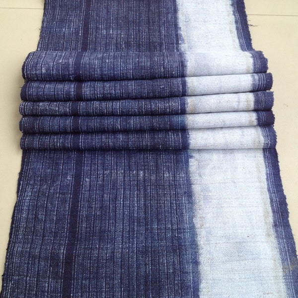 01# Handwoven Hmong hemp  indigo blue batik fabric,hand dyed vintage hemp  textiles  hill tribe fabrics -Bed runner ,Table runner