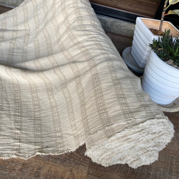 Natural  fabric with The Chiangmai native cotton fabric, natural cotton slightly pattern ,soft and striped  , cotton woven,sell by the yards