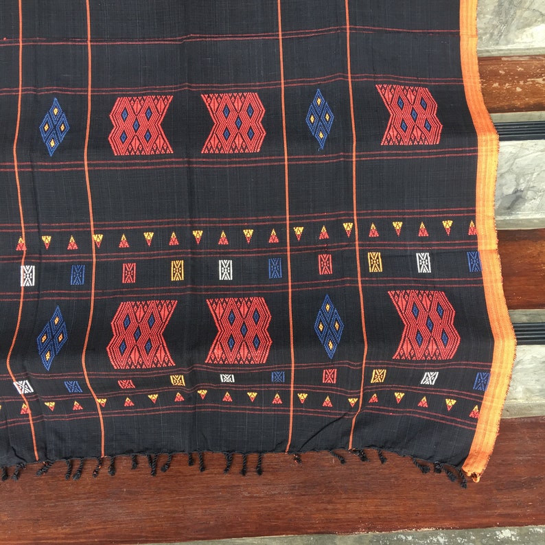 Ethnic Naga textile Naga blanket Ethnic Naga hand loomed woven cotton throw stripe boho cotton textile Black The Naga tribal fabric