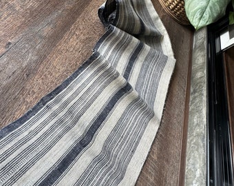 Handwoven Hmong natural hemp &black striped  fabric ,vintage Hmong hemp hill tribe,Table runner,your DIY,ETC  C#natural01 , sale by yard