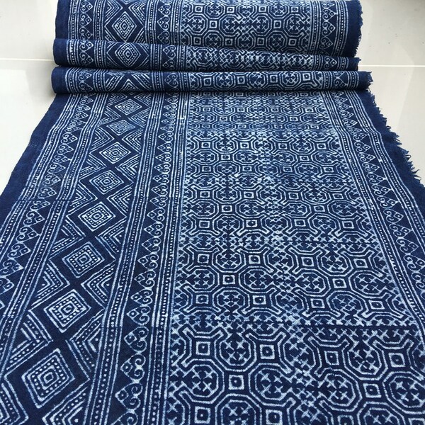 Handwoven Hmong cotton Indigo Batik fabric,vintage style cotton textiles and fabrics from Chiangmai Thailand,Table runner