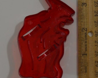 Vintage HRM WITCH Halloween Cookie Cutter | 1947 3 5/16" Hansel & Gretel Red Clear Plastic