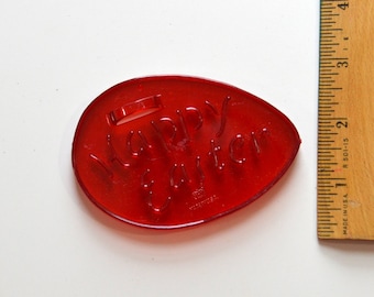 Vintage HRM HAPPY EASTER Egg Cookie Cutter | 1953 2.5" x 3.75" Red Clear Plastic