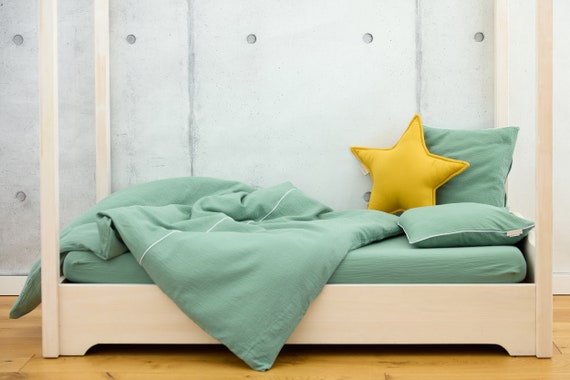 KraftKids Bedding Set Double Crepe Green Jade Duvet: 135 x 100 cm, Pillow:  40 x 60 cm, Duvet: 140 x 200 cm, Pillow: 80 x 80 cm