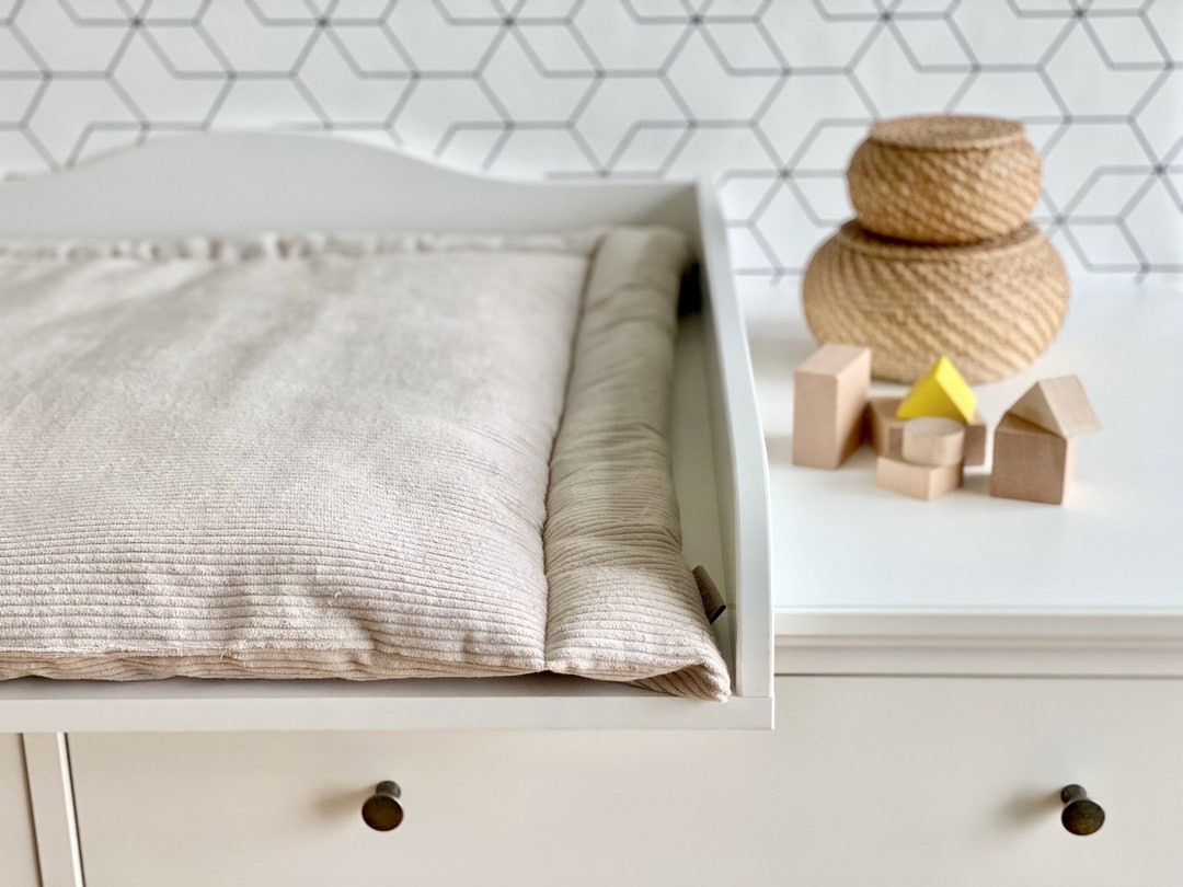 KraftKids Matelas à Langer Velours Côtelé Beige Taupe 60x70 Cm - 100% Coton Doux