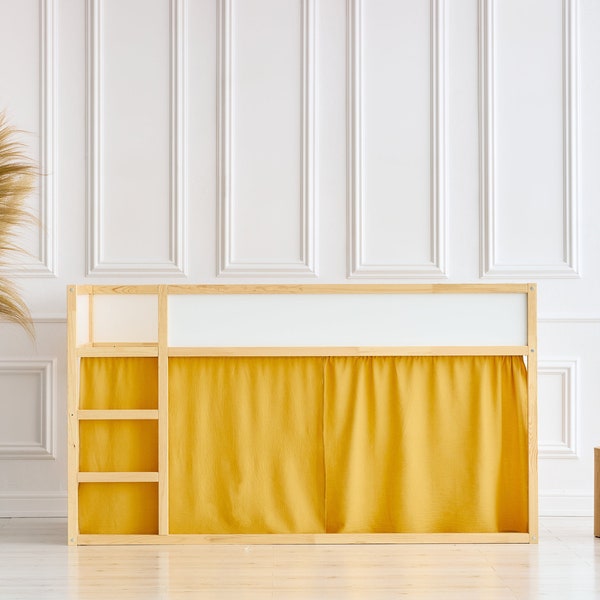 KraftKids Hochbettvorhänge Set 2+1 Doppelkrepp Gelb Mustard passend für Kura Bett