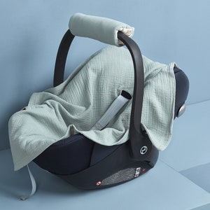 Manta de bebê KraftKids para assento de carro de bebê, manta de verão adequada para Maxi Cosi, Römer e outros, musselina macia 100% algodão menta (várias variantes)