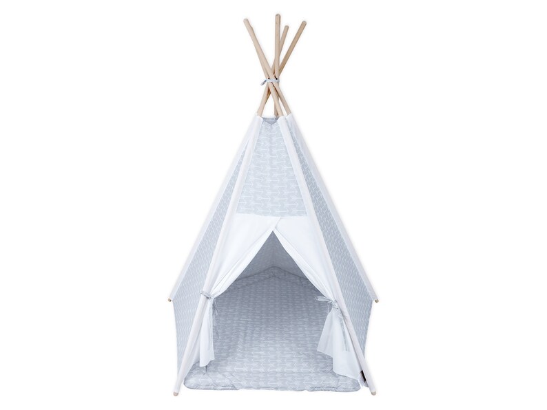 KraftKids play tent Tipi Arrow Teepee white arrows on gray plain white including play mat, including play mat and 2 star cushions image 2