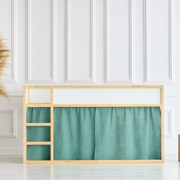 Ensemble de rideaux pour lit mezzanine KraftKids 2+1 en mousseline bleu Nil adapté au lit Kura