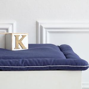 Mata do przewijania KraftKids lniana niebieska ciemnoniebieska