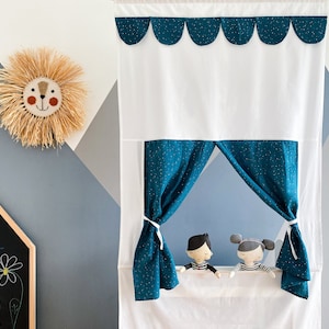 KraftKids poppentheater mousseline gouden stippen op petrol inclusief telescopische stang